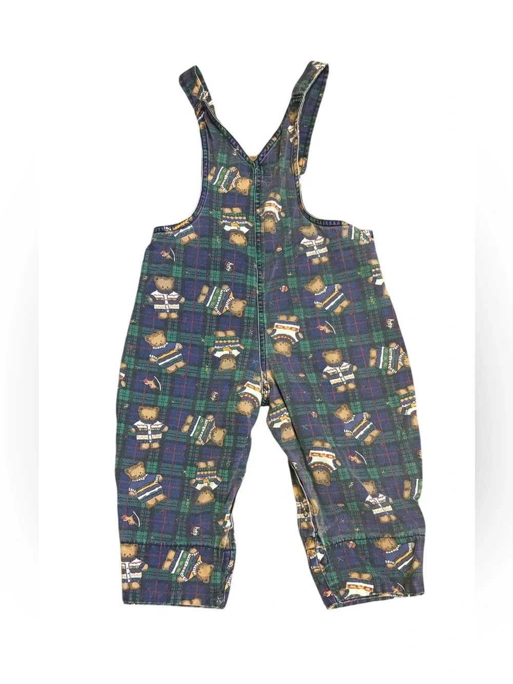 Vintage 90s Little Me Teddy Bear Plaid Overalls 24 Months Corduroy Bib